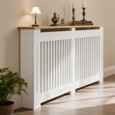 83cm High Radiator Cover MDF Slatted Wooden Oak Top Grill Shelf Cabinet Heater