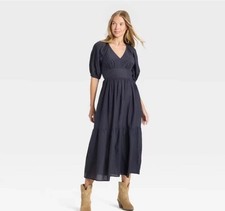 Women's Puff Elbow Sleeve Maxi A-Line Dress - Universal Thread M