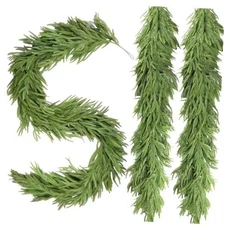 9FT Christmas Artificial Norfolk Pine Garland, Real Touch Faux Greenery 2 Pcs