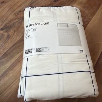 Ikea BREDVECKLARE Bettbezug und 2 Kissenbezüge, weiß blau kariert King 240 x220