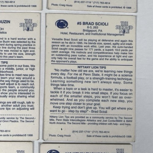 12 tarjetas coleccionables de fútbol americano Penn State Nittany Lions The Second Mile 1998 - Imagen 20 de 24