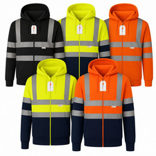 Hi Vis Zip Hoodie EN ISO 20471 Class 3 RIS-3279-TOM Fleece Lined Reflective PPE