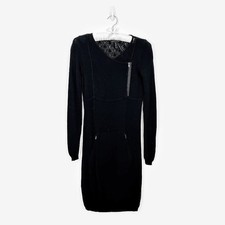 BCBGMaxAzria Cailey Sweater Dress Black Size S Lambswool Pockets Warm Minimalist