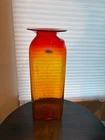 Vintage Blenko 6421 Tangerine Ribbed Vase – 16” Joel Philip Myers MCM Art Glass