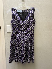 Women’s PRADA Dress Silk-Wool Size 40 Purple Geometric Pattern Made In Italy