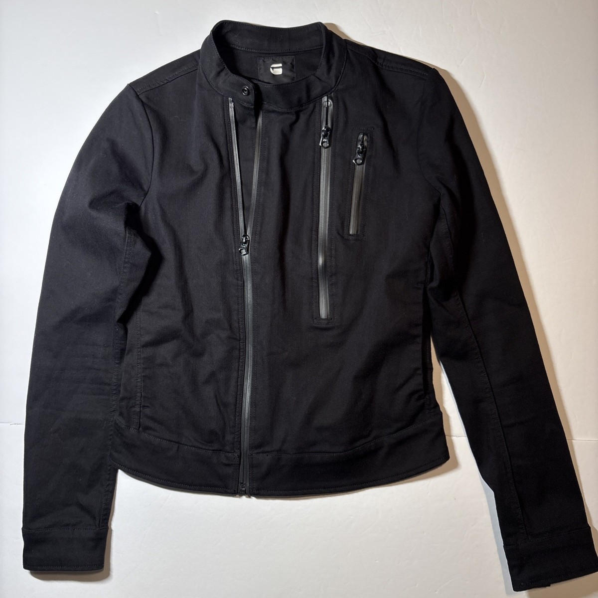 G star raw biker denim jacket cotton size small full zip woman's