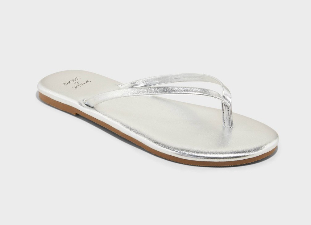 Shade & Shore Womens Cali Thong Flip Flop Sandals Metallic Silver Gray 8