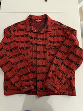 Supreme Mens Red/Black Trucker Jacket Logo Pa...