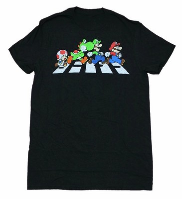 Super Mario Brothers Mens T-Shirt - Mario Luigi Yoshi & Toad Road Cross