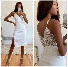 NWT Lulus Stunning Sight White Embroidered Lace Satin Midi Dress sz XS