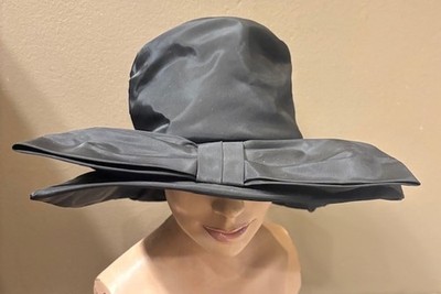 1960's JOSEPH MAGNIN Wide Brim Black Taffeta Women's Hat - TV's Moira Rose!