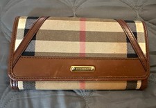 Genuine House Check Porter Burberry Continental Wallet Burgundy Red