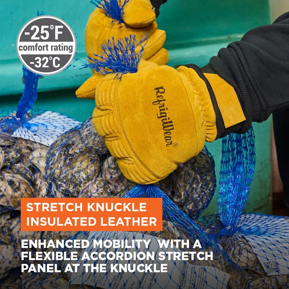 Guantes de cuero aislantes de nudillos elásticos RefrigiWear - Protección contra frío extremo, Foto 2 de 4