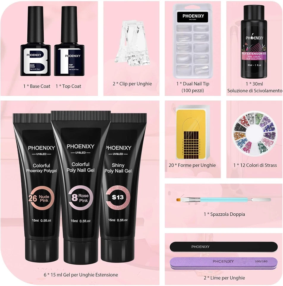 Gel Ricostruzione Unghie 6 Colori 15 ML Kit Unghie Gel Completo Bianco Rosa Nudo - Immagine 2 di 4