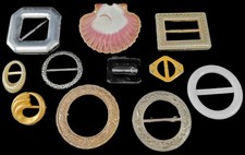 11 Vintage Lot Of Belt Buckle Slides Metal. Plastic, Celluloid And More