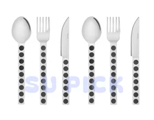 Nuflaat Dot Dinner Set – Black Dot Pattern | 2-Person Stainless Steel Tableware