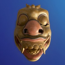 Wooden Japanese Traditional Japanese Noh Demon Mask of Shishiguchib 8.25x6x5.5