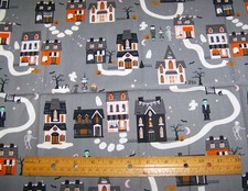 1 yd Riley Blake HAUNTED HOUSES on GREY 100 Cotton Fabric HALLOWEEN