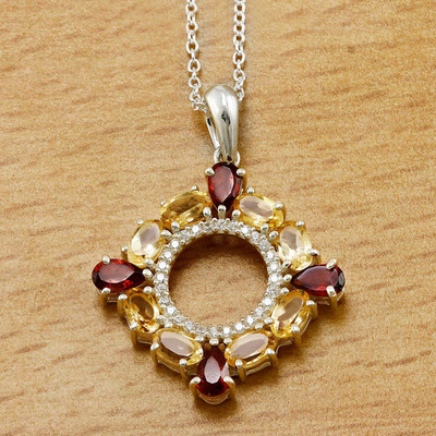 Citrine & Garnet Pendant Multi Stone Cocktail 925 Sterling Silver Pendant