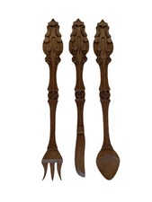 Vintage Large Wooden Carved Fork Spoon Knife Set 23-1/2” Kitchen Wall Art Ornate