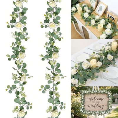 #ad Artificial Eucalyptus Flower Garland with Roses Greenery Garland Vines for Party $41.99