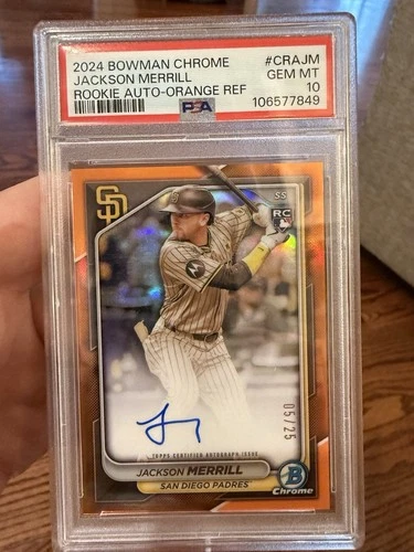 2024 bowman chrome jackson merrill rookie auto orange /25 PSA 10 gem mint