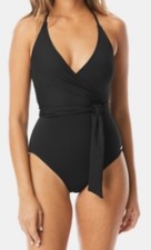 Vince Camuto Women's Black Shades V-Neck Wrap Tie One-Piece Swimsuit Size 10