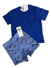 Ralph Lauren Baby Short Set Royal Blue T Shirt  Blue Polo Bear Face Shorts 9M