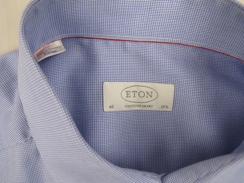 ETON CONTEMPORARY FIT Men's Houndstooth Formal Business Blue Shirt 40 15 3/4 - Picture 7 of 24