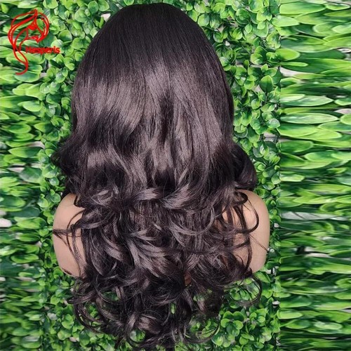 Curtain Bang Brazilian Remy Yaki Curl Human Hair Wig Scalp Top Full Machine Made - Picture 5 of 12