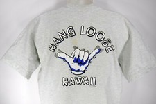 Vintage 1980's Hang Loose Hawaii Mens Size Large Poly Tees Gray USA Stained