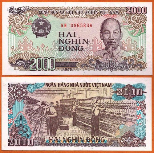Vietnam / Viet Nam 1988 UNC 2000 Dong Banknote P- 107a Ho Chi Minh Spinning mill