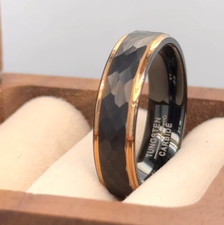 Hammered Wedding Ring Black and Rose Gold Tungsten Engagement Wedding Band