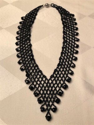 Artisan Czech Glass 20'' Cascade Bib ''V'' Necklace IRIDESCENT BLACK