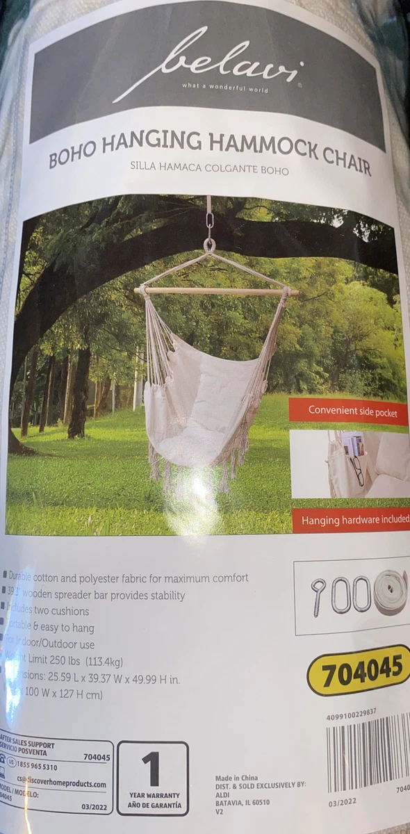 Belavi Boho Hanging Hammock Chair Rope Swing Cushions Included Beige New