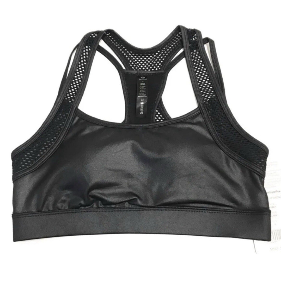 90 Degree by Reflex Black Strappy & Mesh Liquid Shine Padded Sports Bra sz S