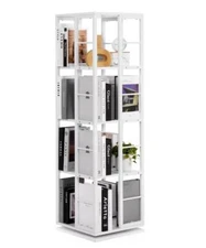4-Tier 360° Rotating Bookshelf Square Corner Bookcase Organizer Storage White