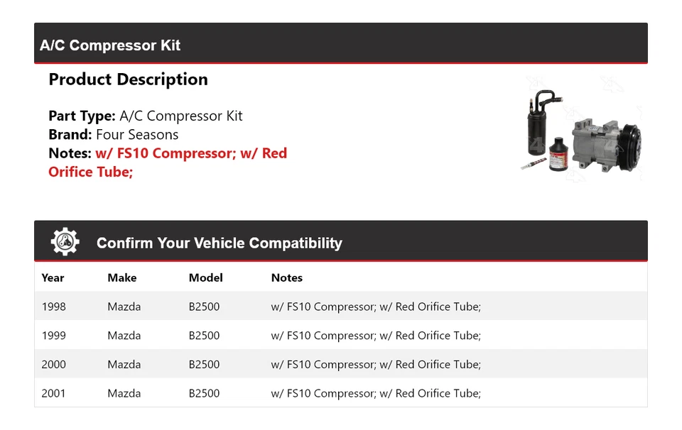 Kit compresor aire acondicionado para Mazda B2500 1998-2001 4 estaciones 1999 2000 Foto 2 de 4
