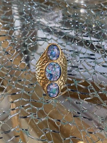 Rarities Carol Brodie 14K Gold Vermeil Australian Black Opal Triplet Ring - Picture 8 of 18