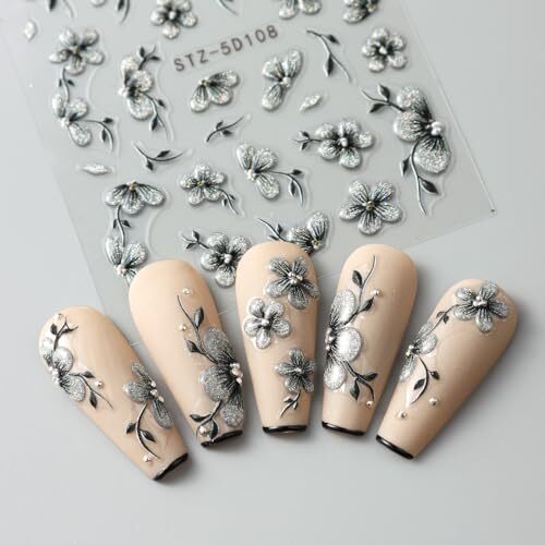 Flower Nail Stickers Black Stickers for Nails Floral Nail Decals style02 - Picture 5 of 7
