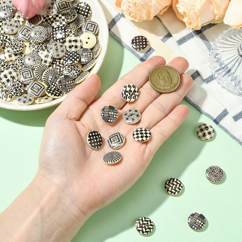 100pcs 2-Hole Button Wood Buttons Black Grid Printed for DIY Sewing Cloth Crafts - Picture 5 of 8