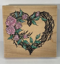 Stampendous ROSE HEART WREATH W001 Wood Mount Rubber Stamp