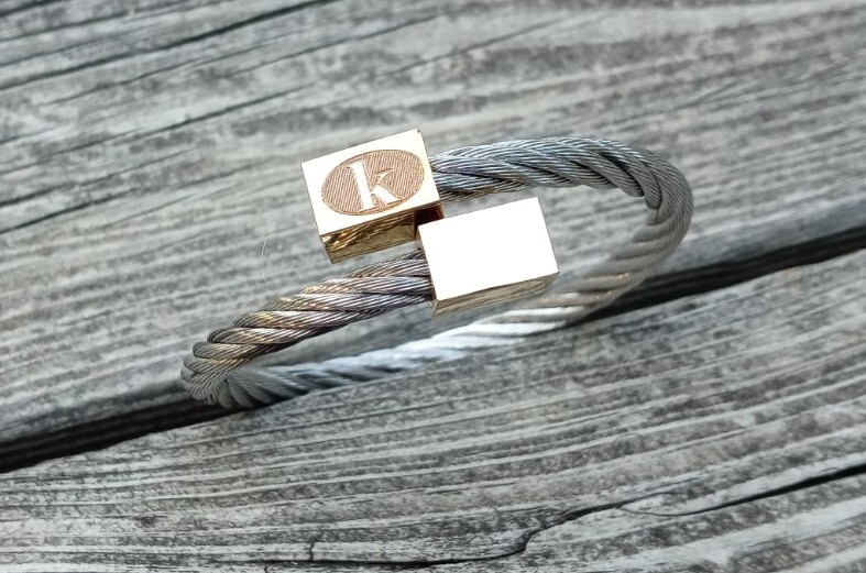 Retired Rustic Cuff Bracelet "K" Initial Mixed Me… - image 1