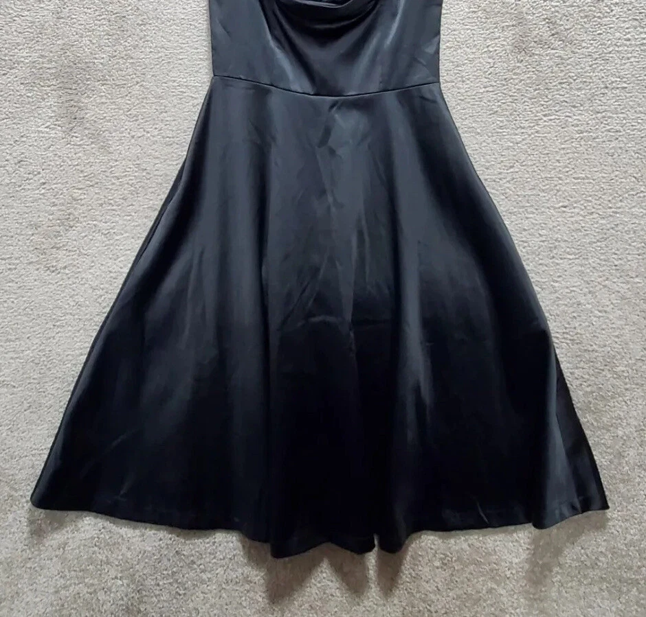 Vestido Lindy Bop Mujer Pequeño Negro Cremallera Ajuste Acampanado Capucha Cuello Cóctel Formal Brillante Foto 3 de 4