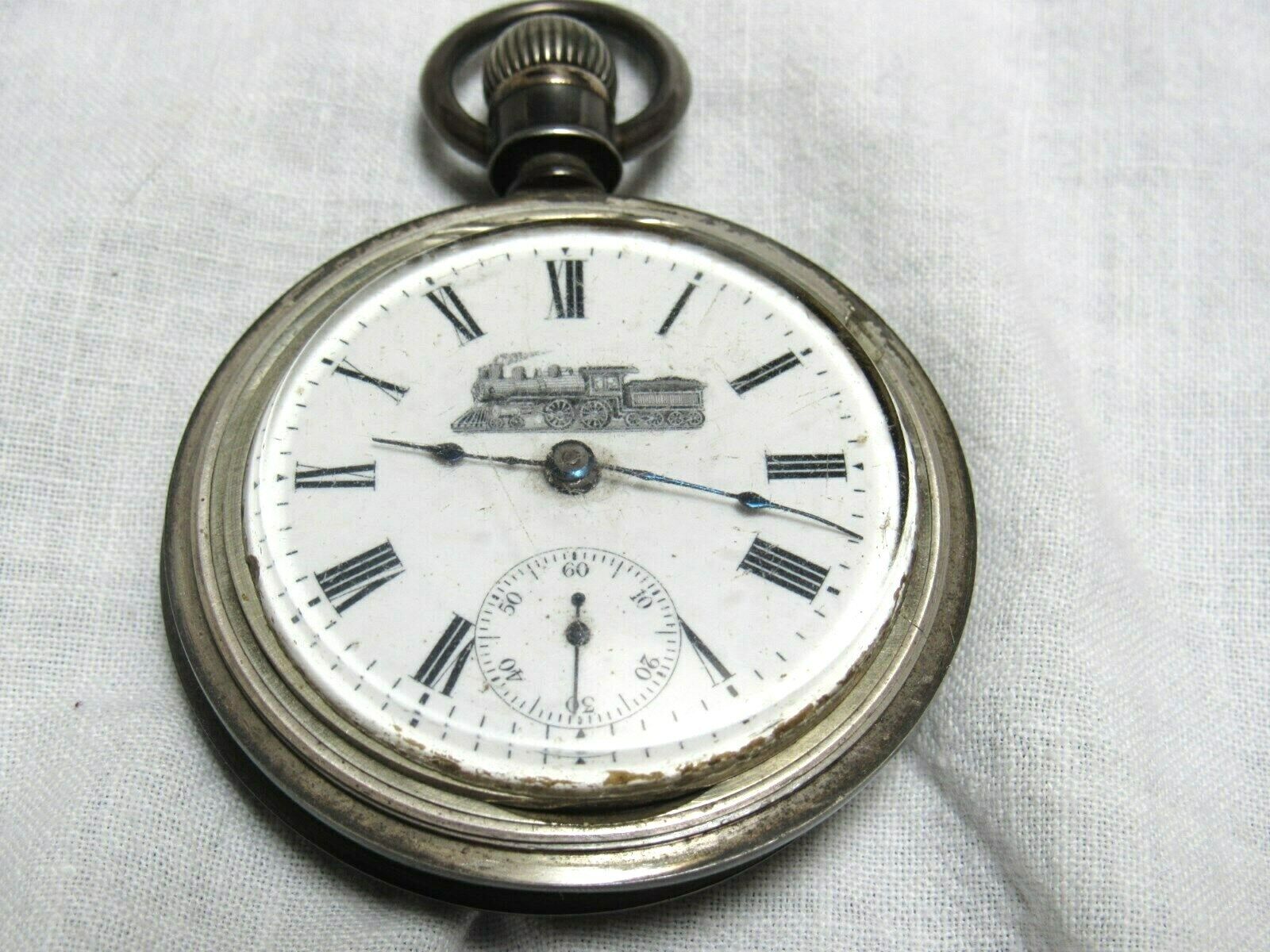 Antique New Era CWC Sterling Silver Locomotive Logo Pocket Watch AS IS