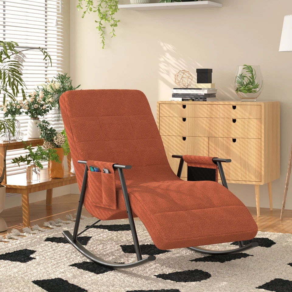 Mecedora Balancín Relajante con Bolsillo Terciopelo Respaldo de Ala Asiento Acolchado Sala de Estar Foto 2 de 4