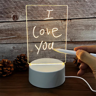 Transparent LED Night Light USB Luminous Acrylic Erasable Message Board, Desktop