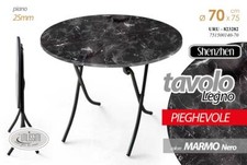 TAVOLO TONDO PIEGHEVOLE SALVASPAZIO LEGNO COLOR MARMO NERO SCRIVANIA  D70*h75CM