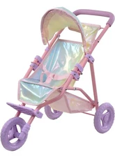 Olivia's Little World Dolls Pram Stroller Pushchair For Baby Dolls-Iridescent