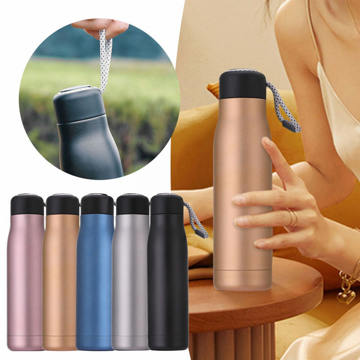 18.5 Oz Insulated Water Bottle Double Walled Vacuum Coffee Mug Set with  Plates